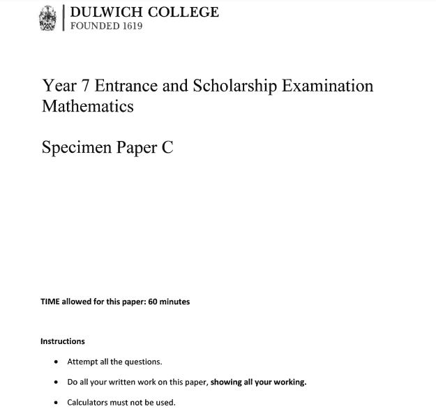 Dulwich College Specimen C Paper - Best 11 Plus Online Practice Exams ...